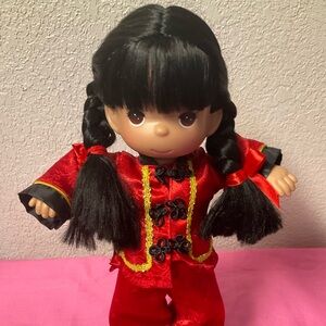 Vintage Precious Moments Asian Doll Black Double Braids Brown Eyes 1998